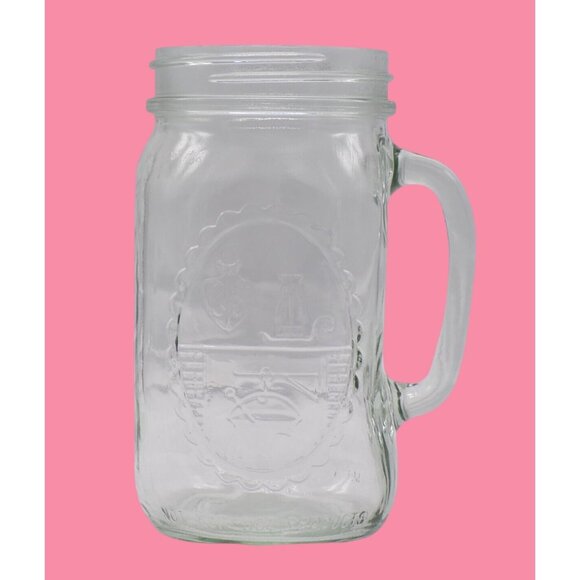 Mason Jar Drinking Mug 32oz Clear Glass Handle VTG COUNTRY HEARTH Large Stein - Picture 1 of 7